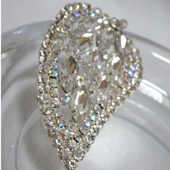 Oversized Vtg Aurora Borealis Crystal Brooch Pin - Picture 2 of 6